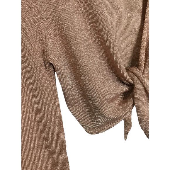 Dee Elly Metallic Shimmer Cropped Front Tie Bell Long Crochet Sleeve Rose Gold S - Picture 6 of 12